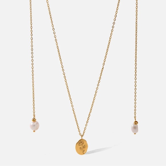 ROSE PEARL  ♡  Gold 18k plated Stainless Steel Necklace - Picture 2 of 9